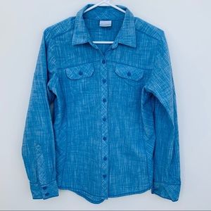 Columbia Women's Blue Lightweight Cotton Long Button Down Sleeve Shirt - Size M